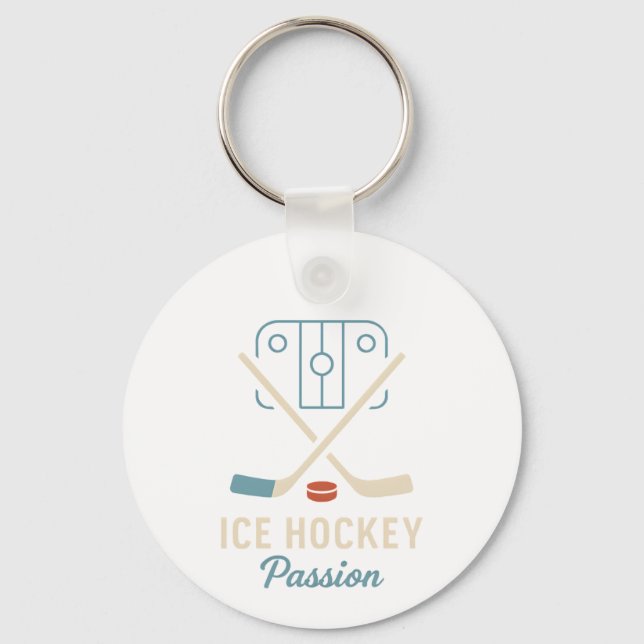 Minimalist Rink & Crossed Sticks Keychain (Front)