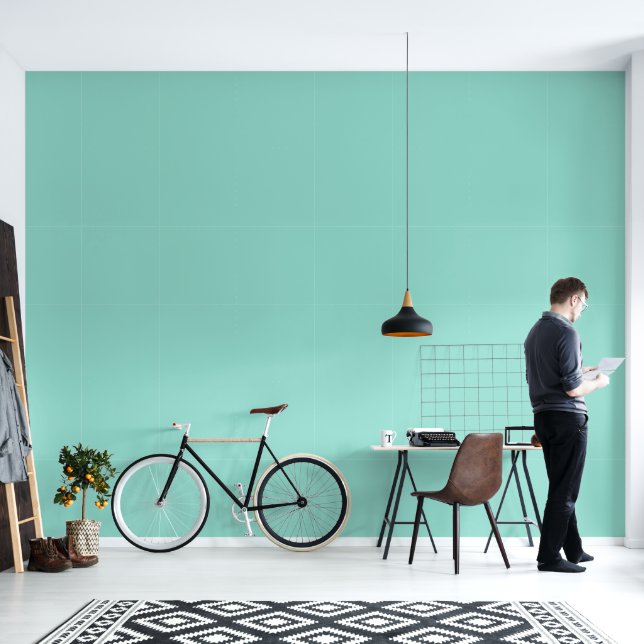 Minimalist robin egg blue plain solid colour moder wallpaper (Living Room)