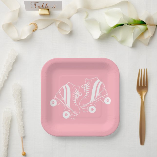Minimalist Roller Skates Derby Skating Pink    Paper Plate (Wedding)