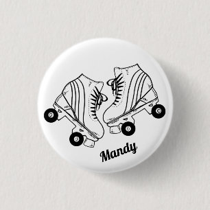 Minimalist Roller Skates Drawing Custom Name 1 Inch Round Button