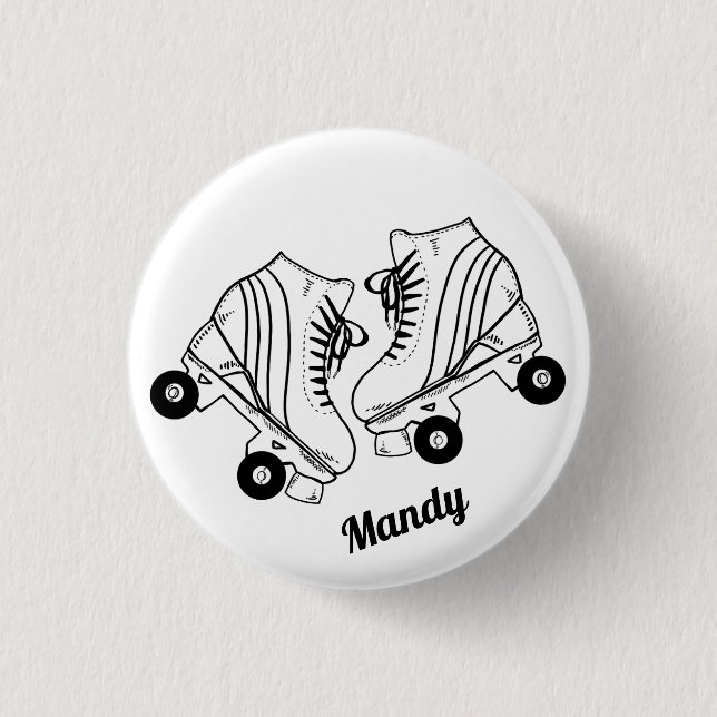 Minimalist Roller Skates Drawing Custom Name 1 Inch Round Button (Front)