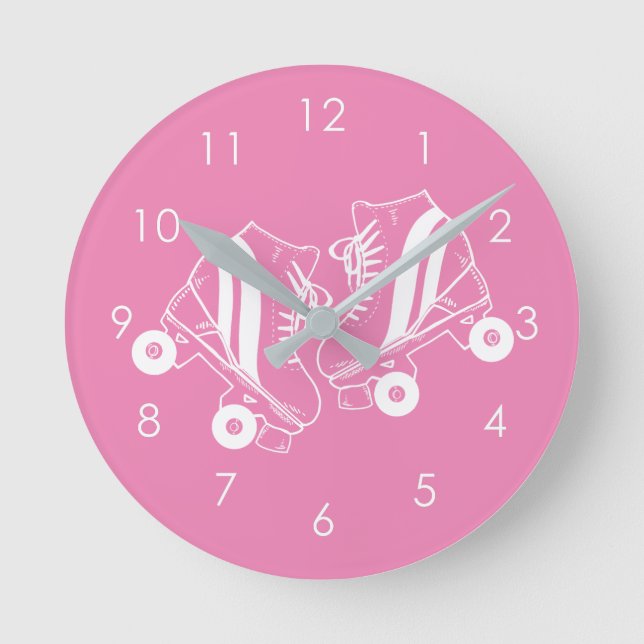 Minimalist Roller Skates Roller Skating Pink Round Clock (Front)