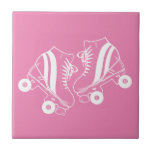 Minimalist Roller Skates Roller Skating Pink Tile<br><div class="desc">Minimalist White Roller Skates Drawing. Two quads roller skate illustration in white. Simple aesthetic roller skating, roller skates modern illustration. White and pink roller skates illustration design, gift for a roller skater.</div>