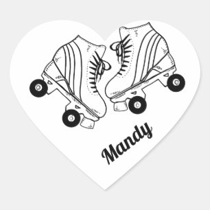 Minimalist Roller Skating Drawing Custom Name   Heart Sticker