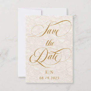 Minimalist Romantic Beige Gold floral Save The Date