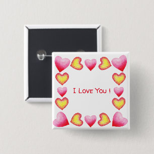 Minimalist  Romantic I Love You  Valentine's Day   2 Inch Square Button