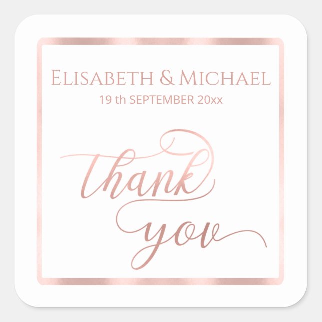 Minimalist romantic rose gold frame calligraphy square sticker (Front)