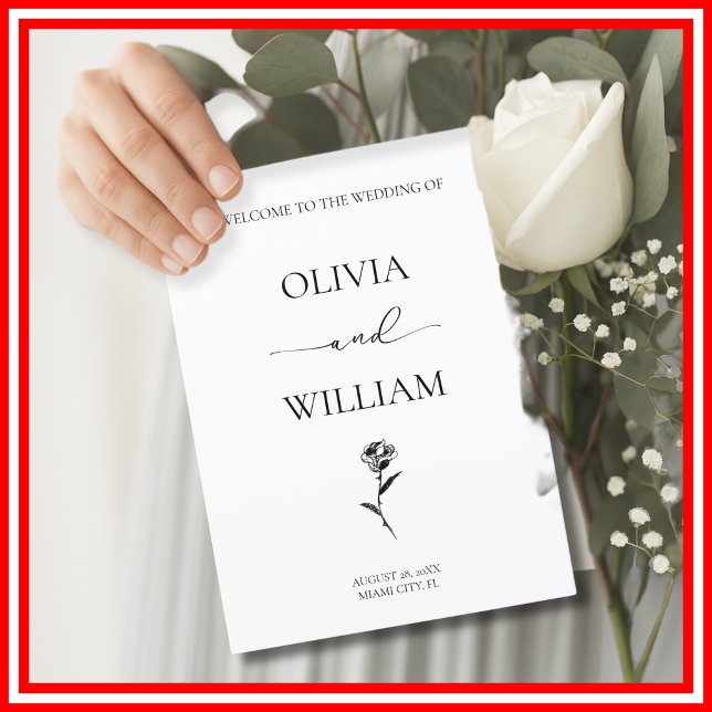 Minimalist Rose Black & White Elegant Wedding Program (Creator Uploaded)