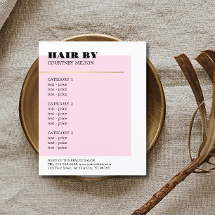 Minimalist Rose Faux Gold Line Hairstylist Menu