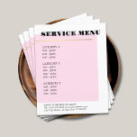 Minimalist Rose Faux Gold Line Service Menu<br><div class="desc">Elegant service menu template design for beauty related professionals. Simple elegant design with faux gold line and rose/white background. Clean elegant design. If you need any help to customize this product,  please contact us.</div>