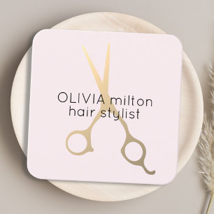 Minimalist Rose Faux Gold Scissors Hair Stylist Square Business Card