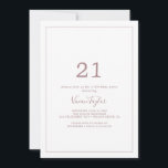 Minimalist Rose Gold 21st Birthday Party Invitation<br><div class="desc">This minimalist rose gold 21st birthday party invitation is perfect for a simple birthday party. The modern romantic design features classic rose gold and white typography paired with a rustic yet elegant calligraphy with vintage hand lettered style. Customizable in any colour. Keep the design simple and elegant, as is, or...</div>
