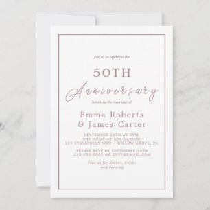 Minimalist Rose Gold 50th Wedding Anniversary  Invitation