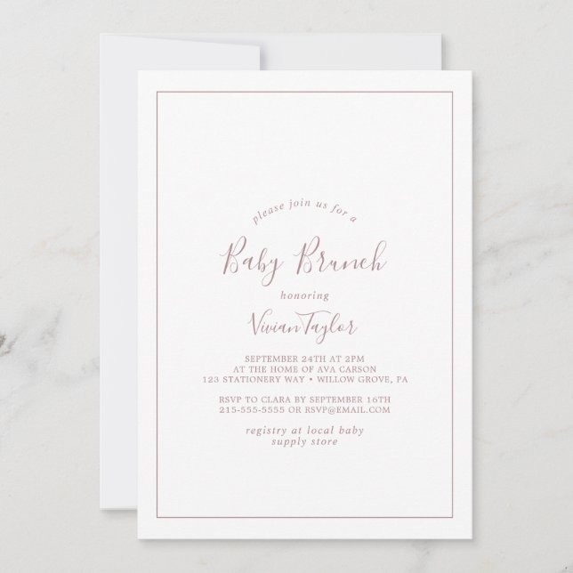 Minimalist Rose Gold Baby Brunch Invitation (Front)