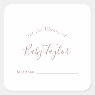 Minimalist Rose Gold Baby Shower Bookplate Square Sticker