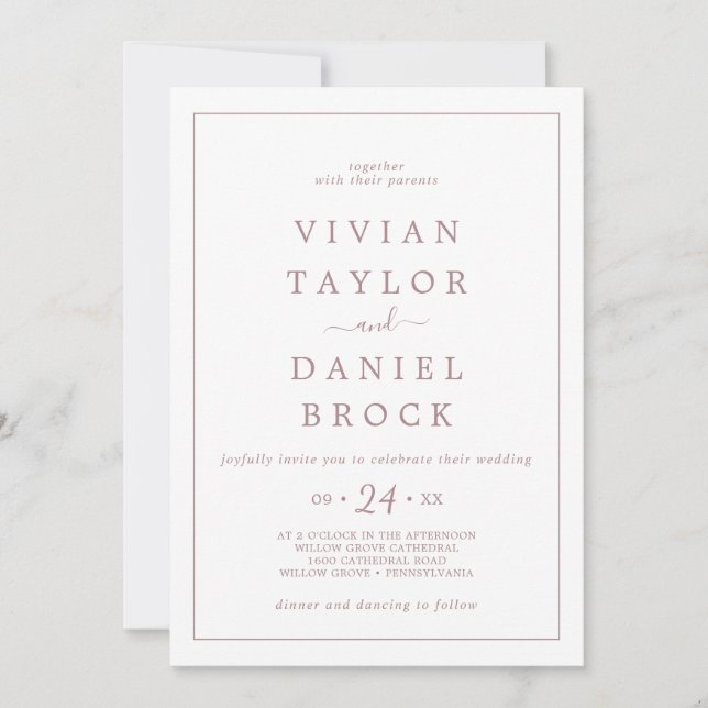 Minimalist Rose Gold Bold Names Wedding Invitation (Front)