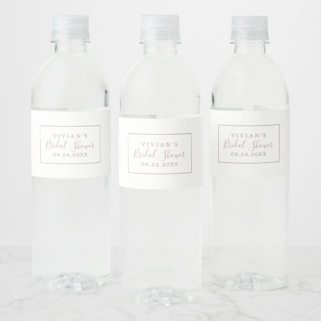 Minimalist Rose Gold Bridal Shower Water Bottle Label (Bottles)
