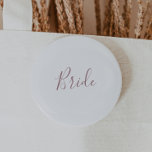 Minimalist Rose Gold Bride Bridal Shower Button<br><div class="desc">This minimalist rose gold bride bridal shower button is perfect for a simple wedding shower. The modern romantic design features classic rose gold and white typography paired with a rustic yet elegant calligraphy with vintage hand lettered style. Customizable in any colour. Keep the design simple and elegant, as is, or...</div>
