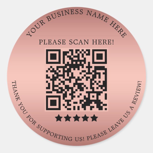 Minimalist Rose Gold Business Name QR Code Classic Round Sticker (Front)