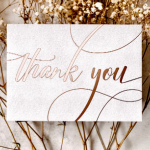 Minimalist Rose Gold Calligraphy Thank You Wedding Foil Holiday Card