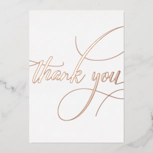 Minimalist Rose Gold Calligraphy Thank You Wedding Foil Holiday Card