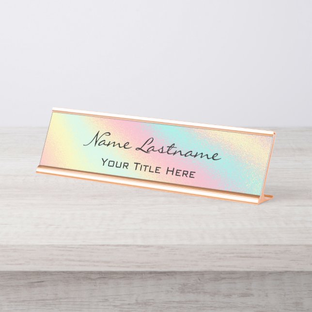 Minimalist  Rose Gold Custom Elegant Holographic Desk Name Plate (Front)