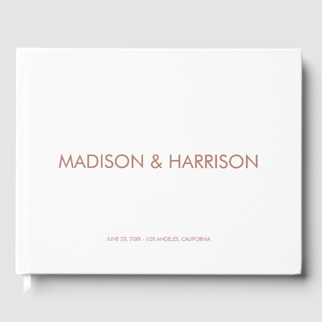 Minimalist rose gold custom simple Wedding Guest Book (Front)