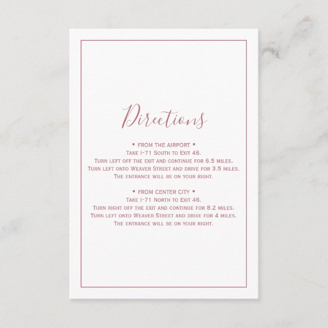 Minimalist Rose Gold Directions Card (Front)