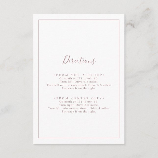 Minimalist Rose Gold Directions Enclosure Card (Front)