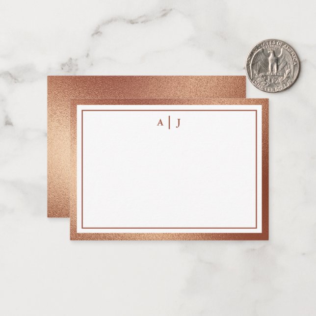 Minimalist Rose Gold Faux Foil Two Border Monogram Card (Front/Back In Situ)