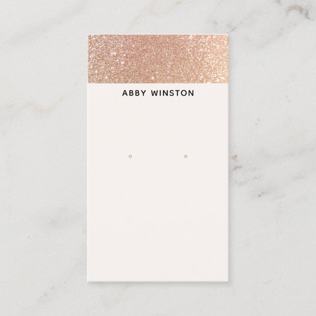 Minimalist Rose Gold Glitter Earring Display Business Card (Front)