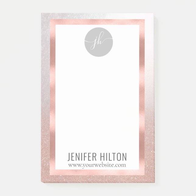 minimalist rose gold glitter ombre monogram  post-it notes (Front)