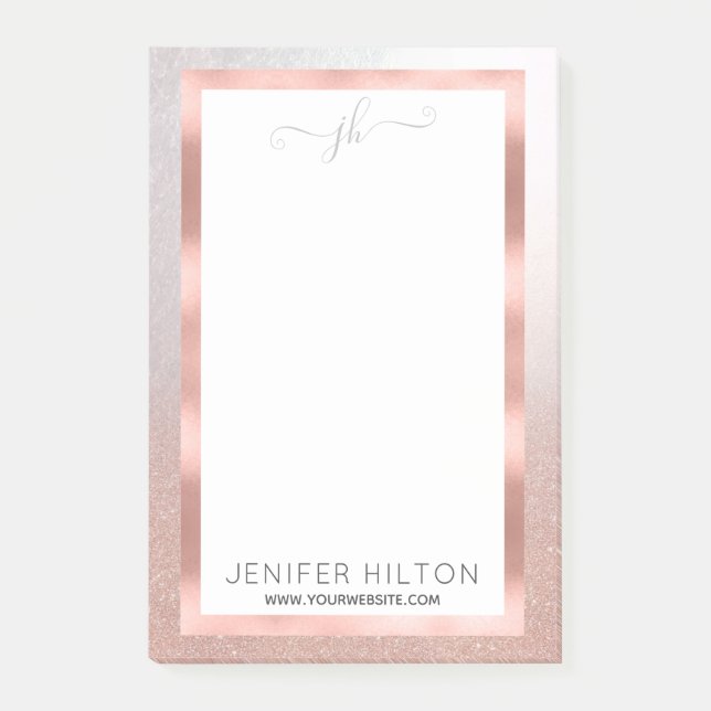 minimalist rose gold glitter ombre monogram  post- post-it notes (Front)