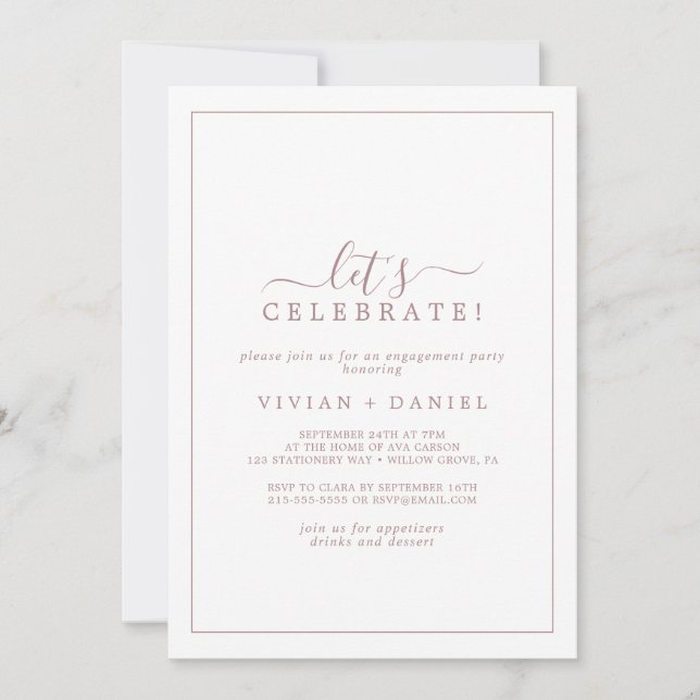 Minimalist Rose Gold Let's Celebrate Invitation (Front)