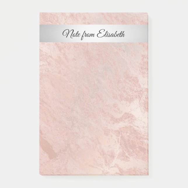 Minimalist rose gold marble silver stripe post-it notes (Front)