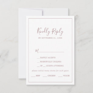 Minimalist Rose Gold Menu Choice RSVP Card