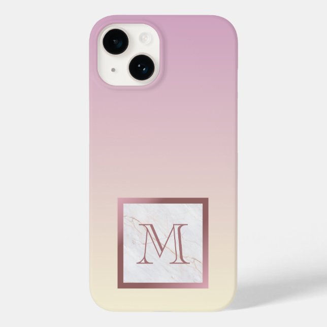 Minimalist Rose Gold Monogram Marble Purple Ombre Case-Mate iPhone Case (Back)
