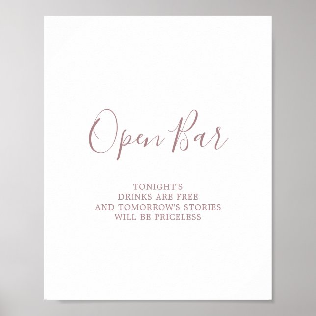 Minimalist Rose Gold Open Bar Sign (Front)