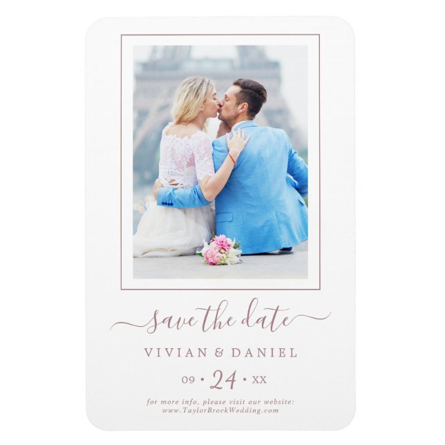 Minimalist Rose Gold Photo Save the Date Magnet (Vertical)