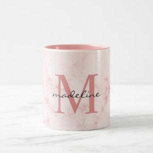 Minimalist Rose Gold Pink Marble Monogram Two-Tone Coffee Mug