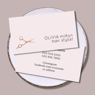 Minimalist Rose Gold Scissors Hair Stylist Business Card