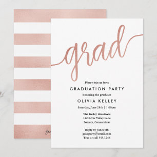 Minimalist Rose Gold Script Graduation Party Invitation