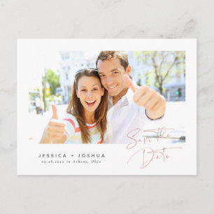 Minimalist Rose Gold Script Photo Save the Date Postcard