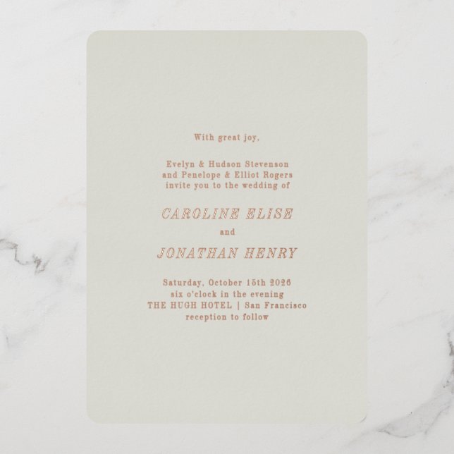 Minimalist Rose Gold Typography Elegant Wedding (Front)