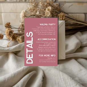 Minimalist Rose Gold Typography Wedding Details Enclosure Card