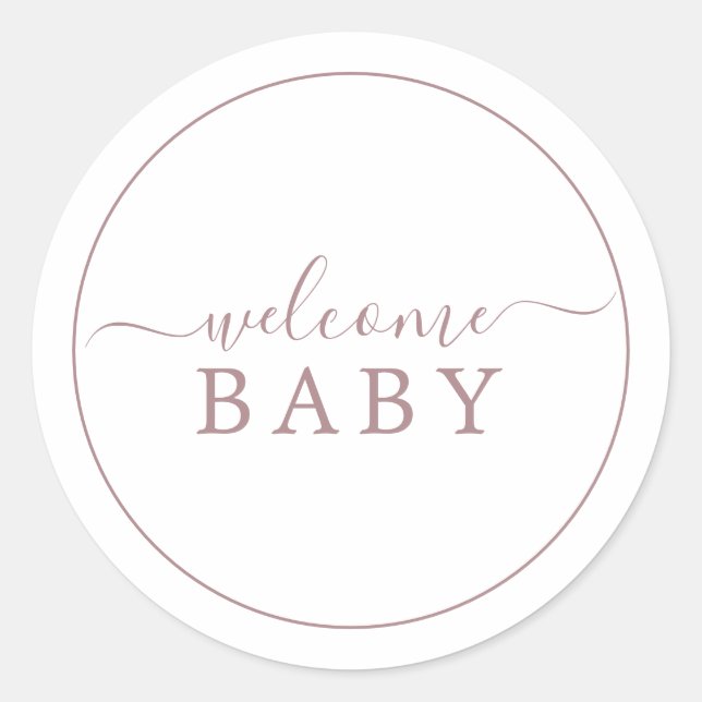 Minimalist Rose Gold Welcome Baby Shower Sticker (Front)