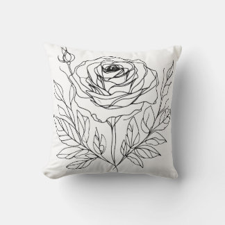 minimalist rose line art drawing throw pillow