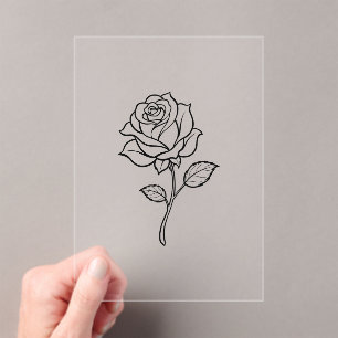 Minimalist Rose Line Art Elegant One-Colour Floral Acrylic Invitations
