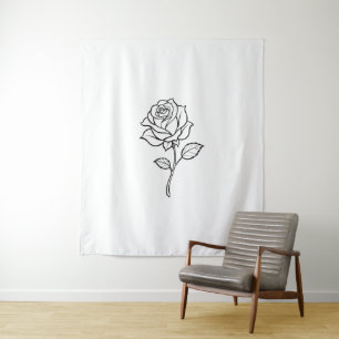 Minimalist Rose Line Art Elegant One-Colour Floral Tapestry