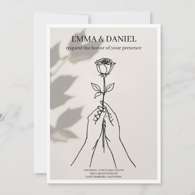 Minimalist Rose Line Art Wedding Invitation (Front)